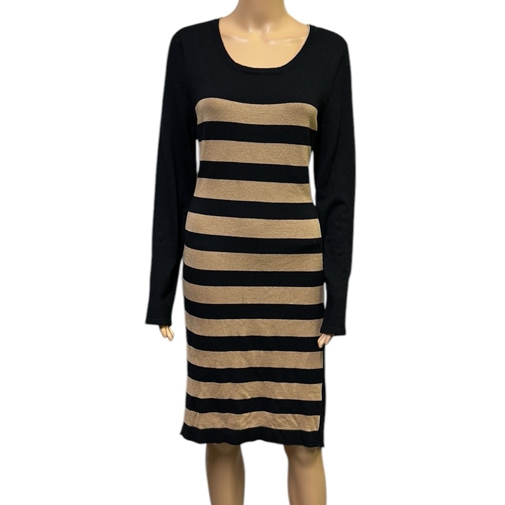 Allison Brittney Striped Long Sleeve Rayon Blend Knit Sweater Midi Dress Large